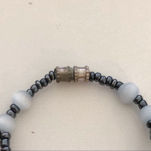 Boho Blue Seed Beaded Flower Bracelet - Picture 8 of 11